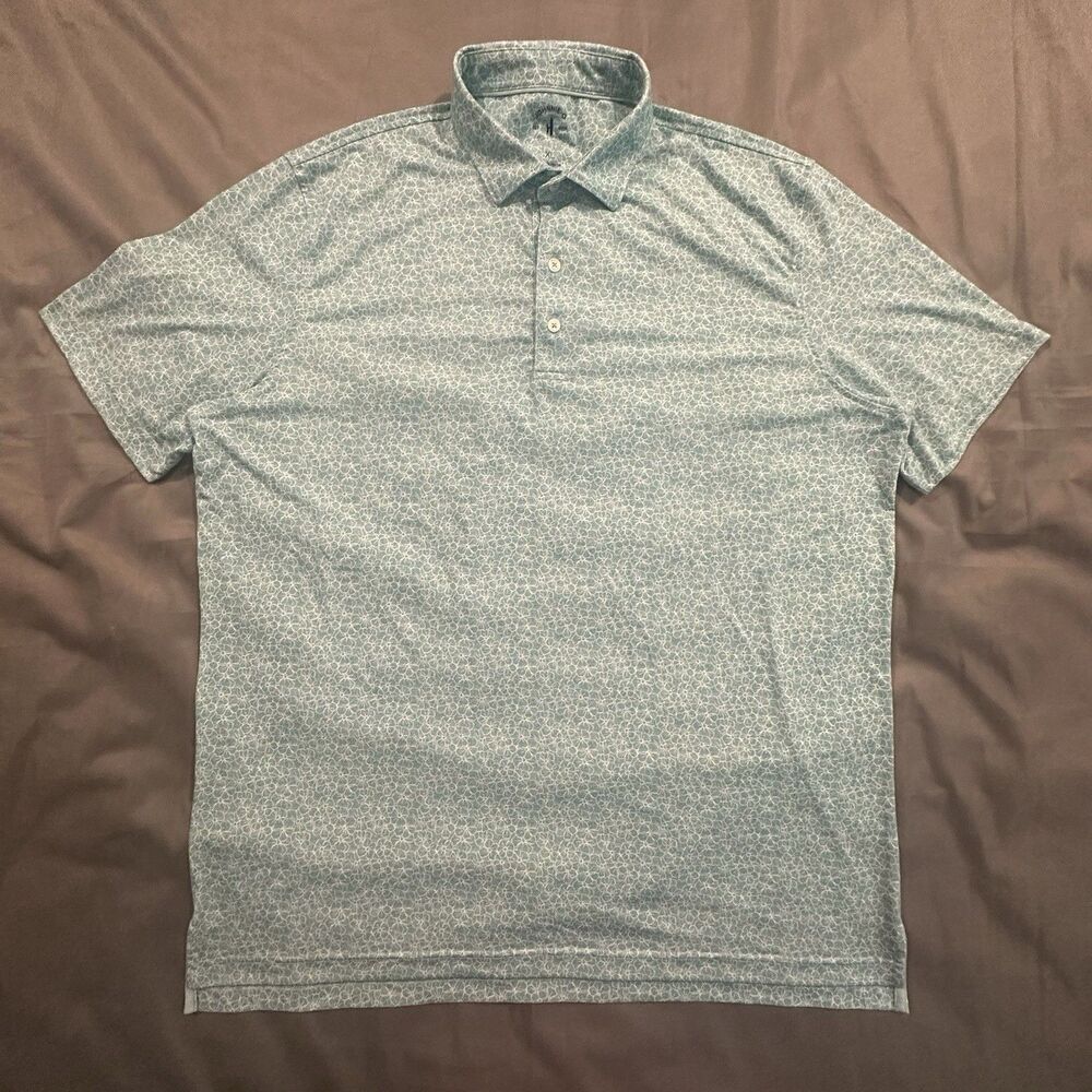 Johnnie-O Top Shelf Polo Mens XL Floral Golf Stretch Performance Teal Button
